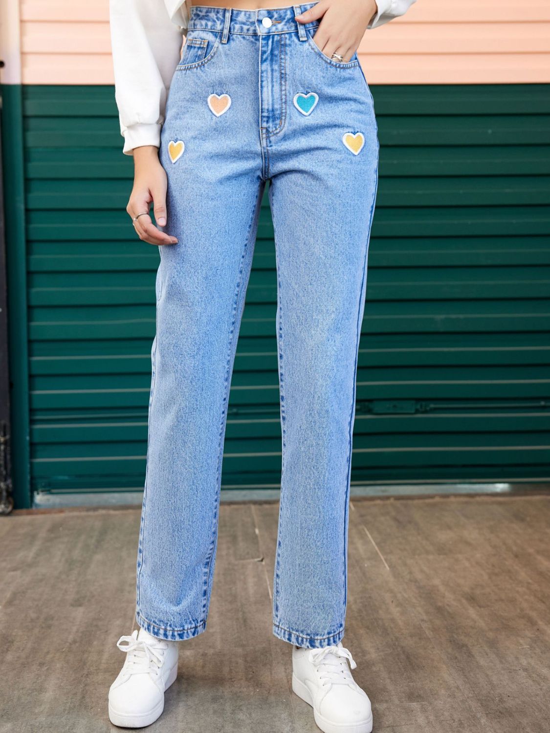 Heart Straight Leg Jeans with Pockets Hauptbild