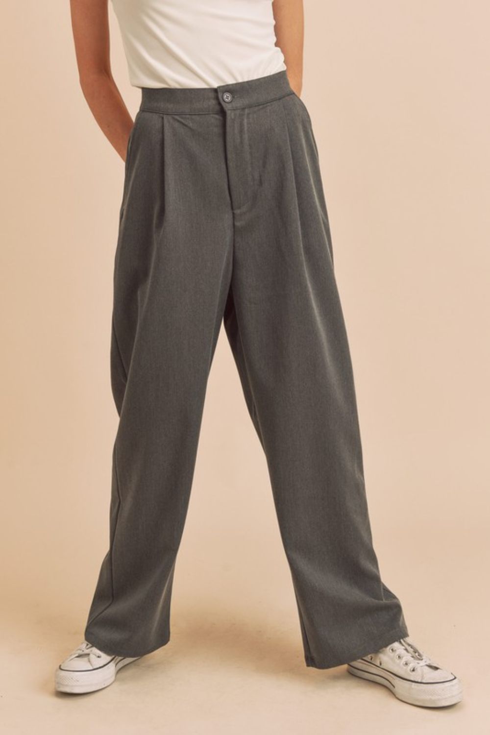 Aemi + Co High Waist Wide Leg Pants with Side Pockets - felvior