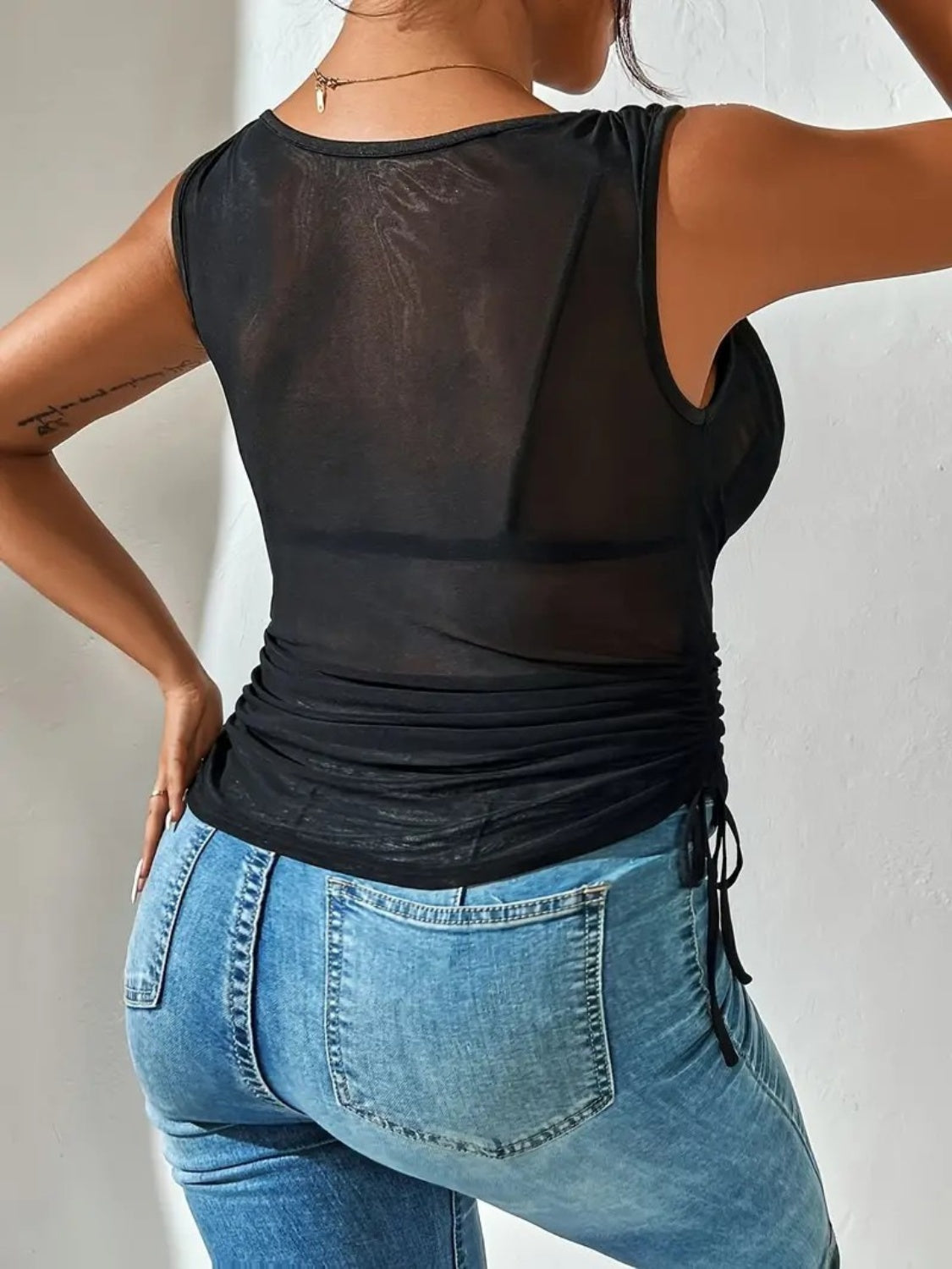 Side Drawstring Ruched Tank - felvior