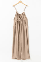 Spaghetti Strap Waist Tie Wide Leg Jumpsuit with Pockets