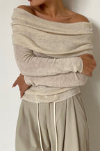 Off-Shoulder Long Sleeve Knit Top