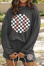Corded Checkerboard Baseball Graphic Long Sleeve Top and Shorts Set
