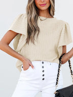 Round Neck Ruffle Sleeve Top