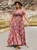 Plus Size Floral Slit Ruffle Hem Dress - felvior