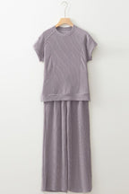 Corded Knit Short Sleeve T-Shirt and Wide Leg Pants Set