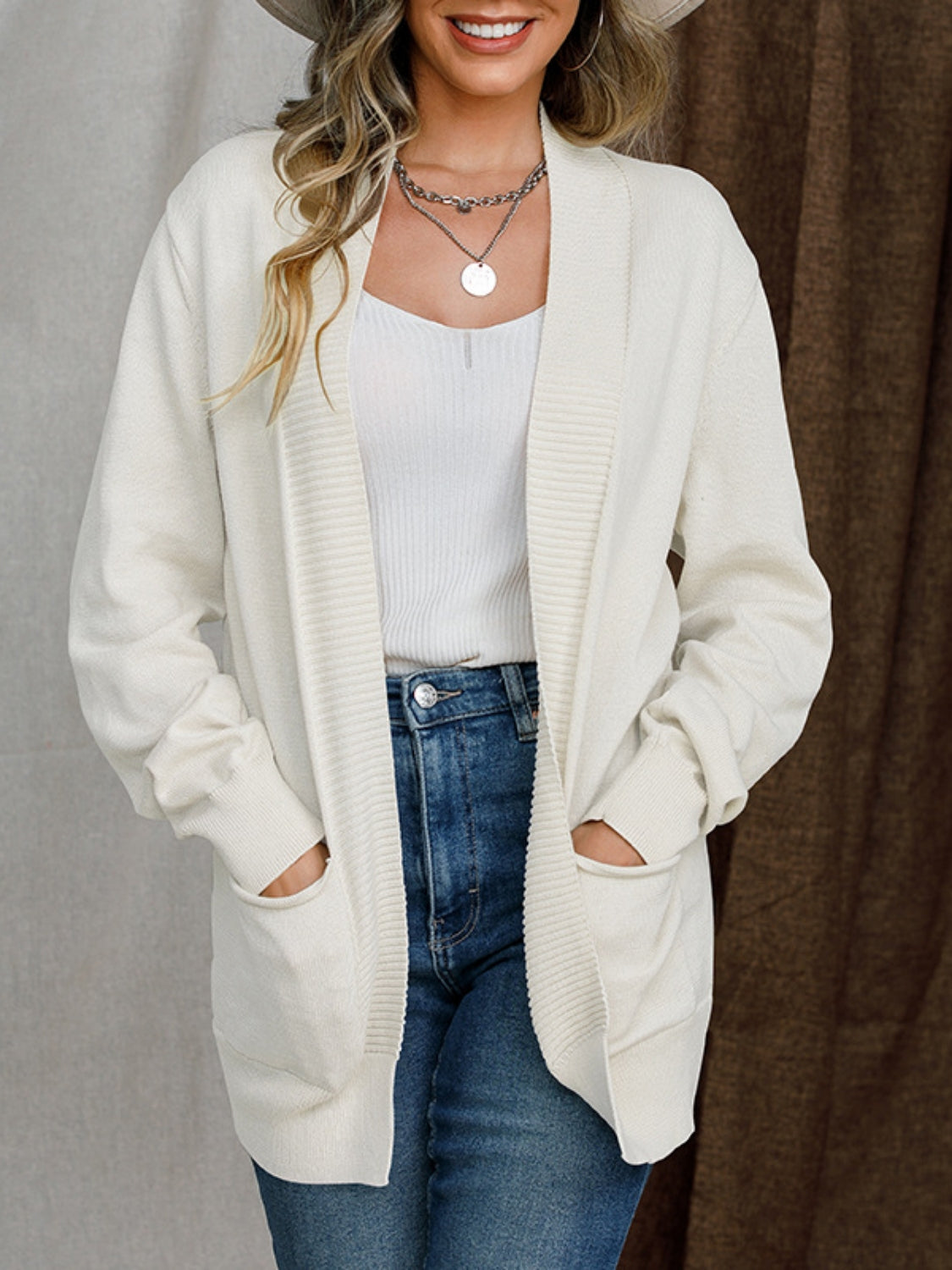Open Front Long Sleeve Sweater Cardigan - felvior
