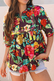 Flower Embroidered Trim Half Sleeve Blouse - felvior
