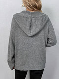 Button Up Drawstring Long Sleeve Hooded Cardigan - felvior