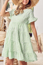 Textured Short Sleeve Tiered Mini Dress