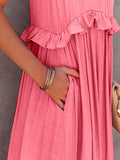 Ruffled Sleeveless Tiered Maxi Dress with Pockets - felvior