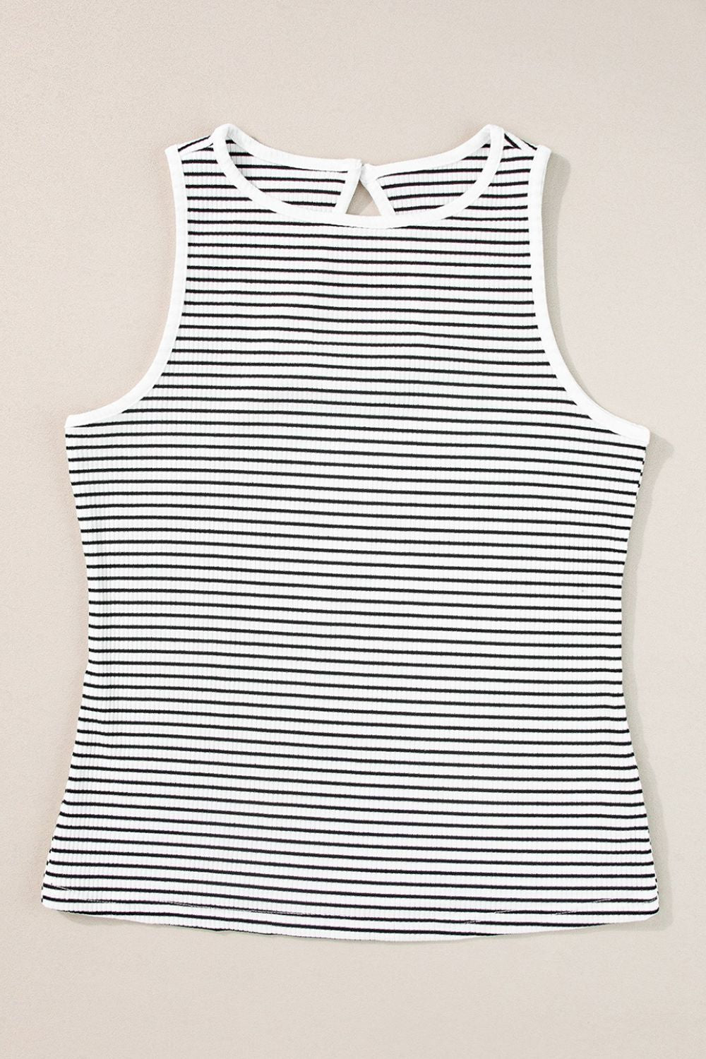 Striped Ribbed Round Neck Tank - felvior