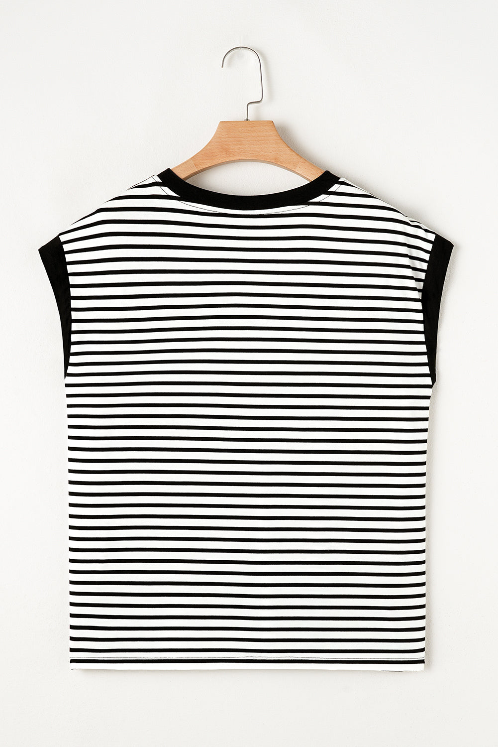 Striped Round Neck Cap Sleeve Top - felvior