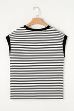 Striped Round Neck Cap Sleeve Top