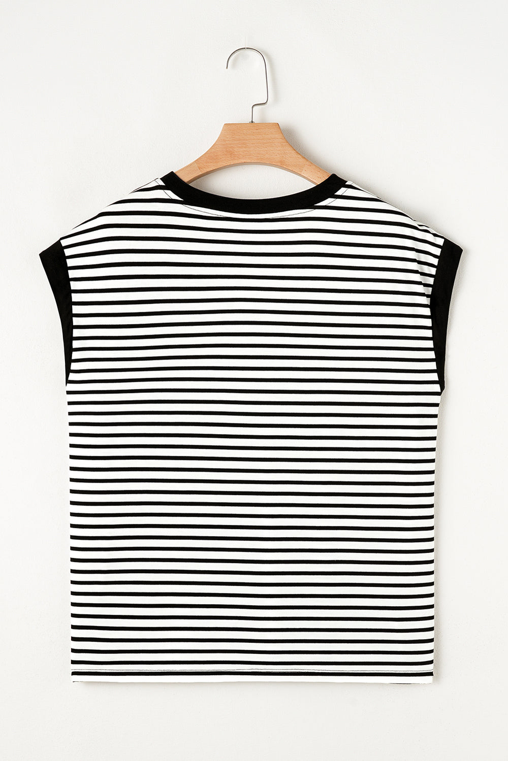 Striped Round Neck Cap Sleeve Top