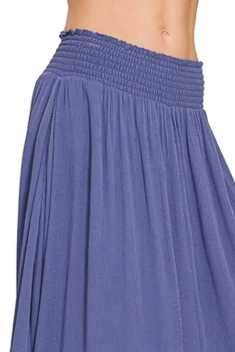 Zenana Woven Crinkle Smocked Waist Maxi Skirt W Pockets