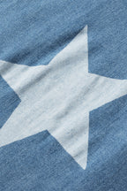 Star Print Buttoned Strap Wide Leg Denim Overalls