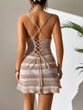 Cutout Striped Spaghetti Strap Cover Up Dress - felvior