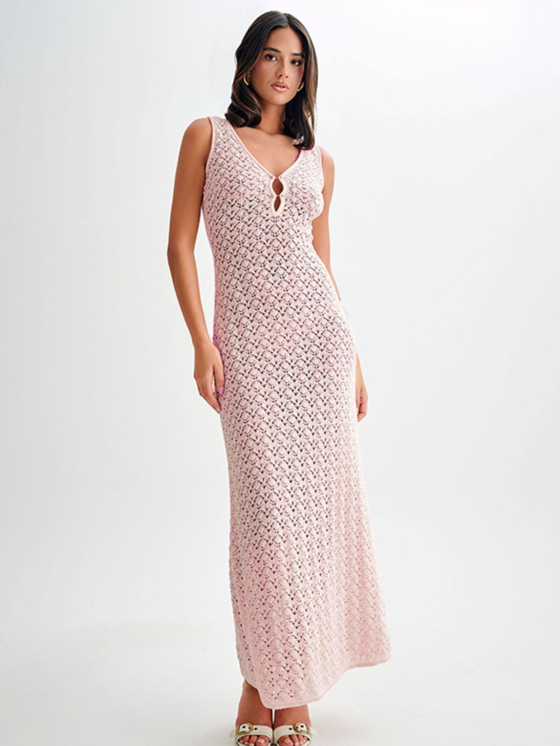 Openwork Sleeveless Maxi Dress - felvior