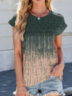 Printed Round Neck Cap Sleeve Top