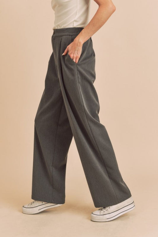 Aemi + Co High Waist Wide Leg Pants with Side Pockets - felvior