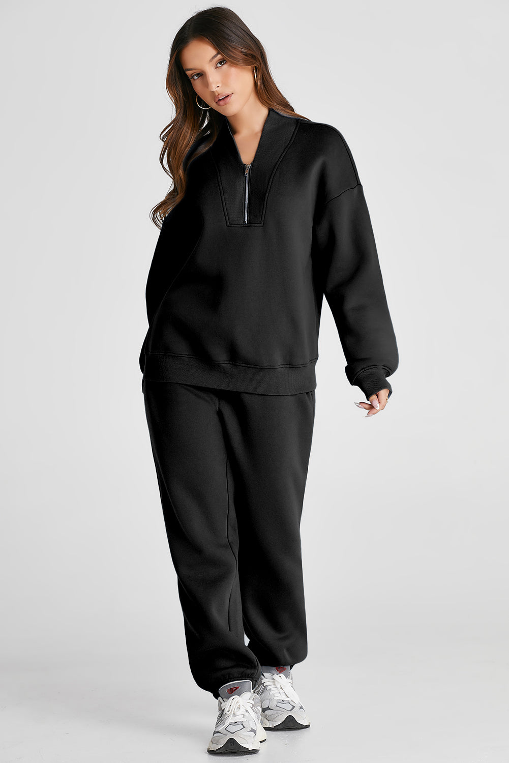 Quarter Zip Long Sleeve Top and Pants Set - felvior