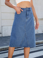 Slit Back Midi Denim Skirt