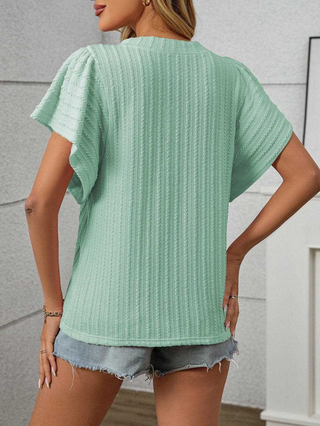 Textured Round Neck Short Sleeve Top