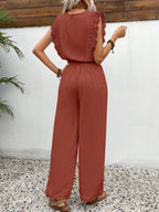 Lace Trim Round Neck Top and Pants Set