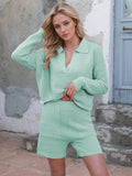 Johnny Collar Long Sleeve Top and Shorts Sweater Set - felvior