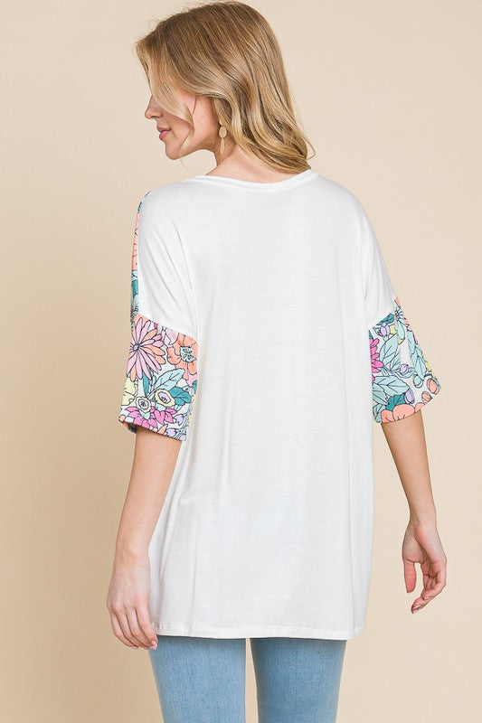 BOMBOM Floral Round Neck Half Sleeve T-Shirt