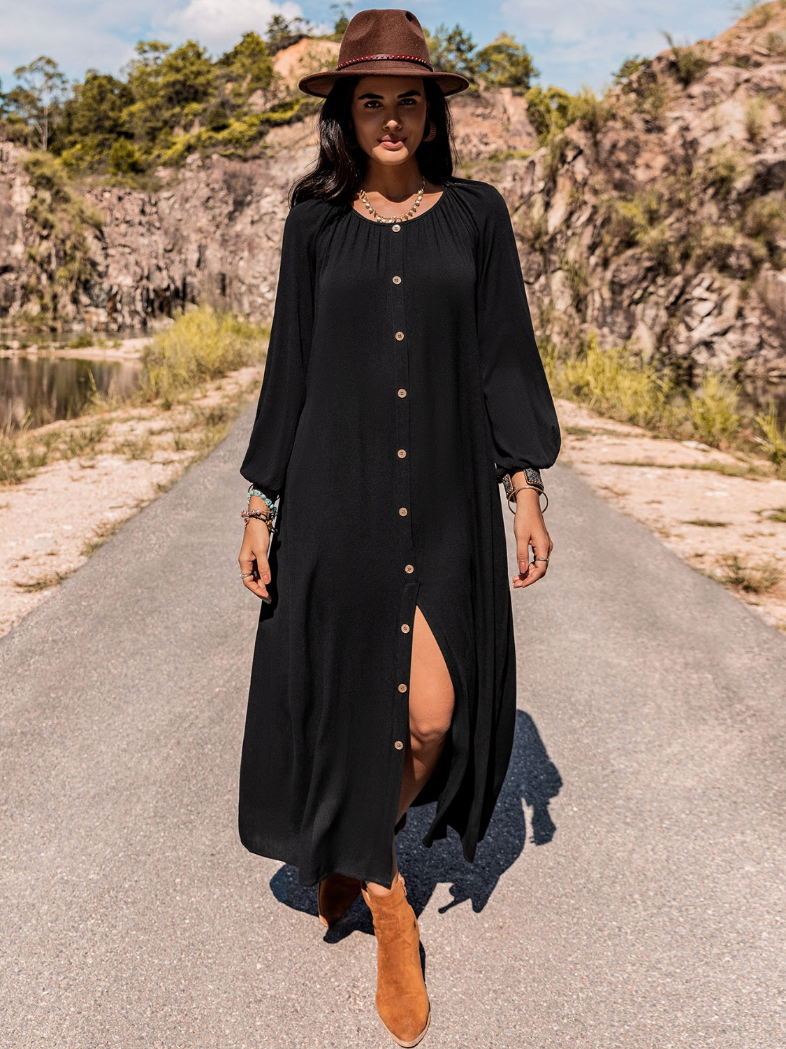 Long Sleeve Round Neck Dress - felvior