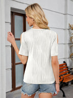 Textured V-Neck Cold Shoulder Top
