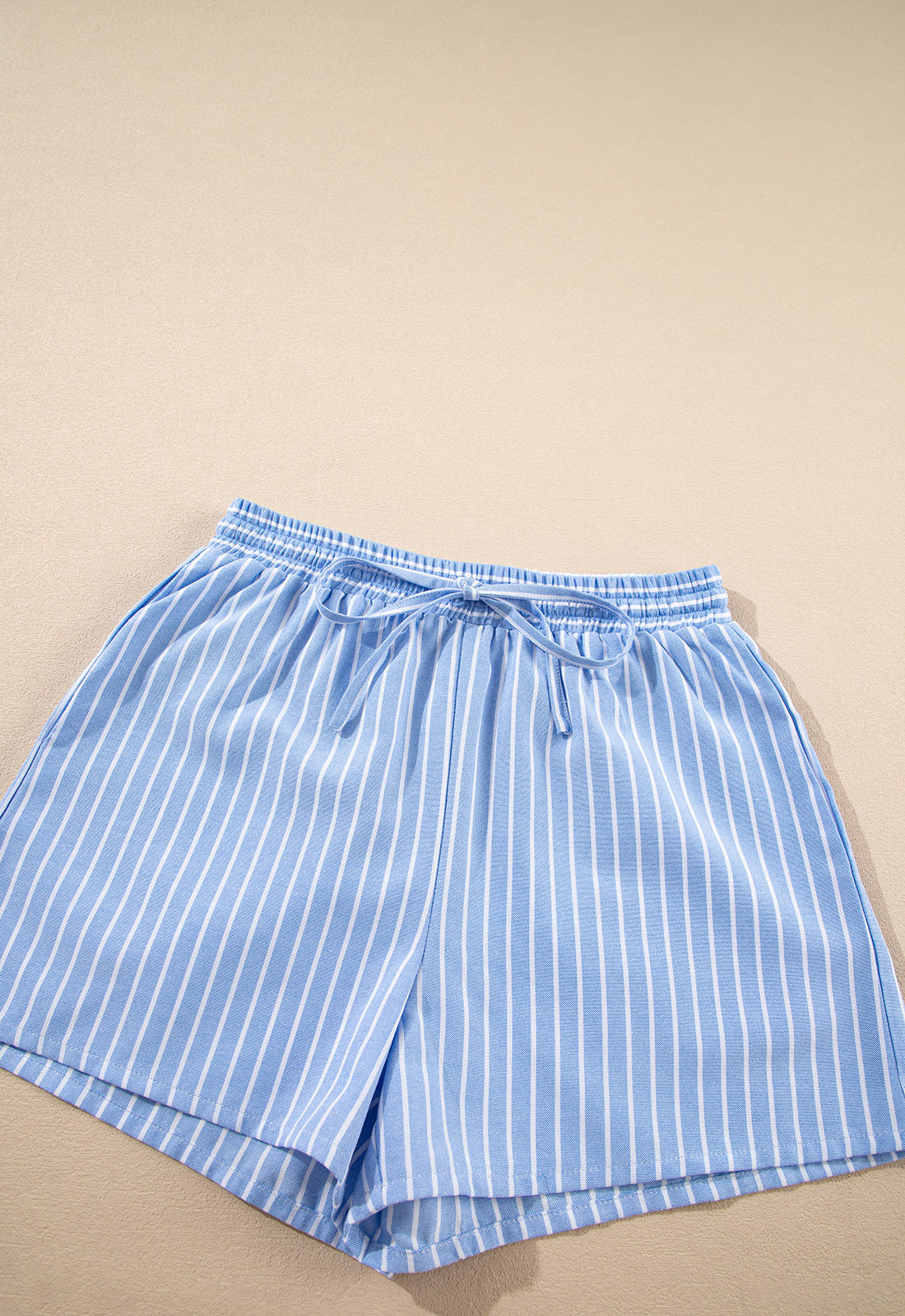 Striped Bowknot Detail Puff Sleeve Top and Shorts Set - felvior