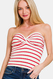 Zenana Twisted Sweetheart Neck Striped Tube Top - felvior