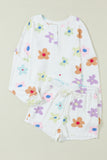 Printed Quarter Button Top and Drawstring Shorts Lounge Set - felvior