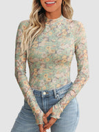 Floral Mock Neck Long Sleeve T-Shirt