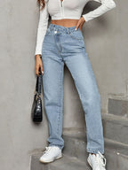 Asymmetrical Waist Straight Leg Jeans