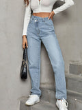 Asymmetrical Waist Straight Leg Jeans - felvior
