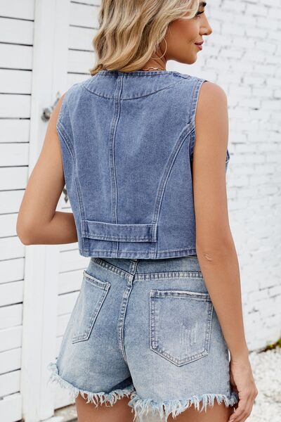Button Down V-Neck Denim Vest