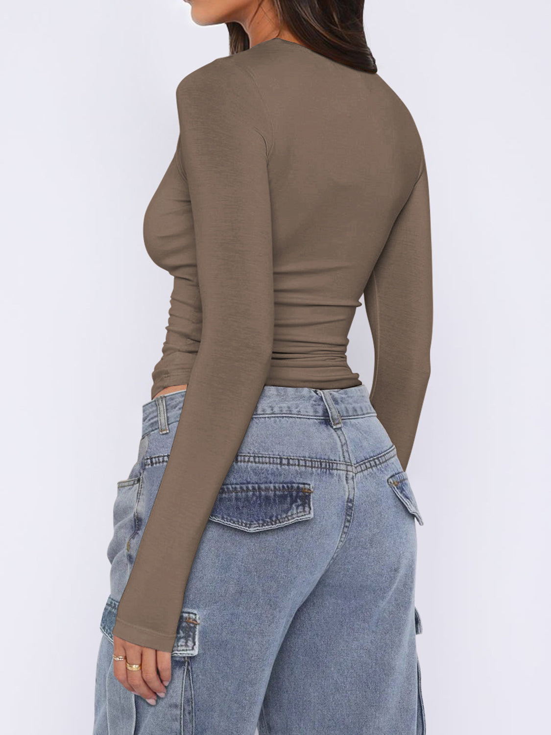 Ruched Asymmetrical Neck Long Sleeve T-Shirt - felvior