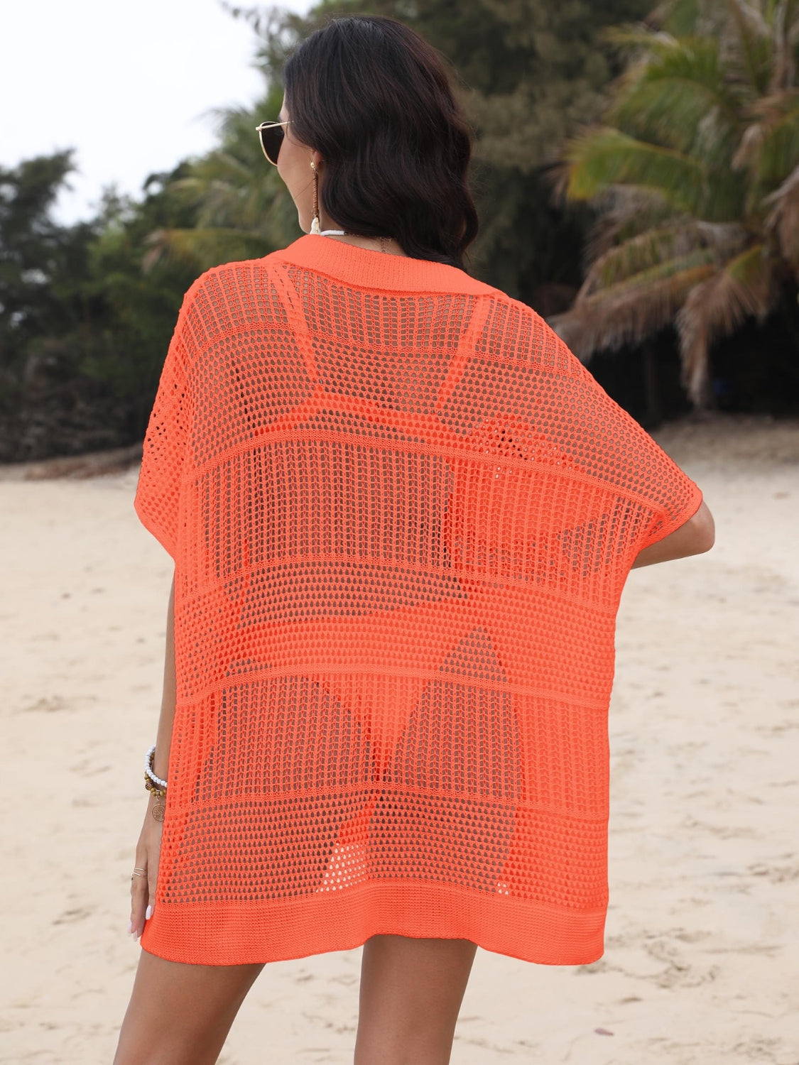 Hollow Out Collared Neck Cover-Up - felvior