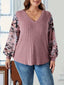 Plus Size Printed V-Neck Long Sleeve T-Shirt