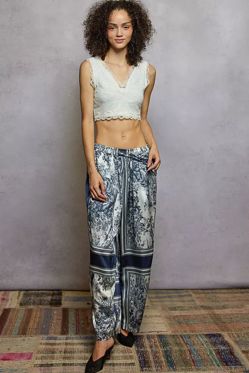 POL Floral Printed Woven Wide Leg Drawstring Pants