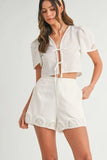 MABLE Crochet Lace Detail Crop Top and Shorts Set - felvior