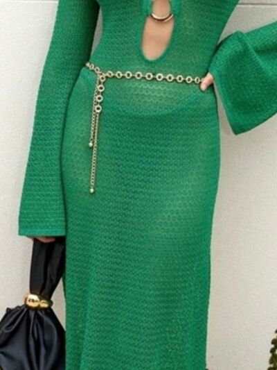 Slit Plunge Flare Sleeve Cover-Up Dress - felvior