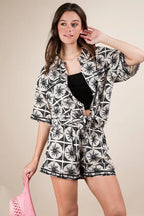VERY J Plus Size Tropical Printed Shirt Top & Shorts Set