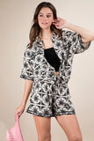 VERY J Plus Size Tropical Printed Shirt Top & Shorts Set - felvior