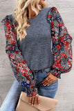 Heathered Floral Frill Lantern Sleeve Blouse - felvior