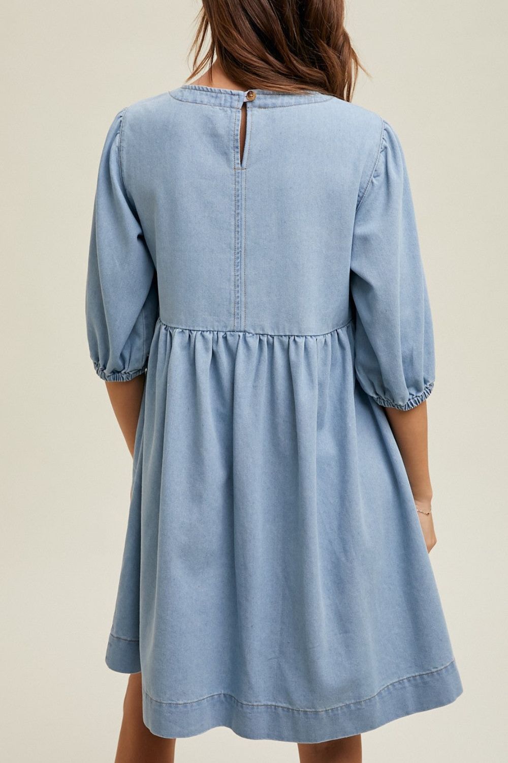 Square Neck Half Sleeve Denim Dress - felvior