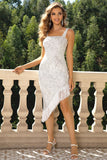 Fringed Asymmetrical Hem Dress - felvior